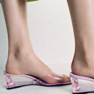 NWT ZARA Mini Vinyl Wedge Heeled Sandals Fuchsia Size 40/9